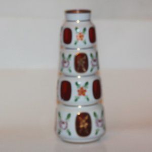 BOHEMIAN CZECH Cased Glass White Overlay Cut to Red STRETCH VASE VINTAGE #8157